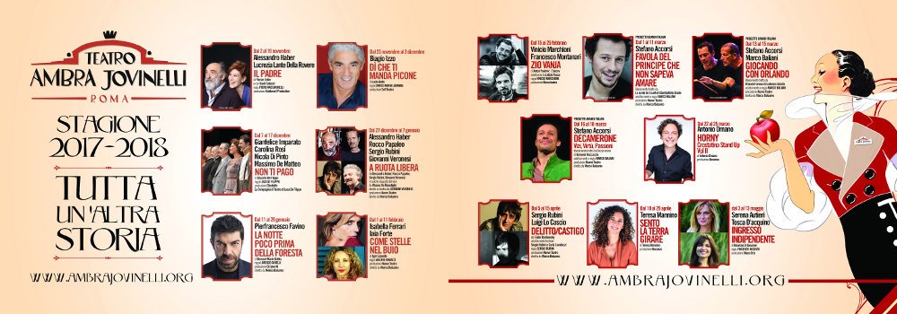 Immagine che rappresenta la locandina della programmazione degli spettacoli al Teatro Ambra Jovinelli.